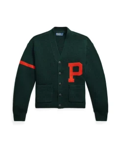 Ralph Lauren Wool V-Neck Letter Cardigan, , L Moss Agate Combo