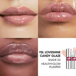 New Yves Saint Laurent YSL Loveshine Candy Glaze Lipgloss Stick, 2 Healthy Glow Plumper
